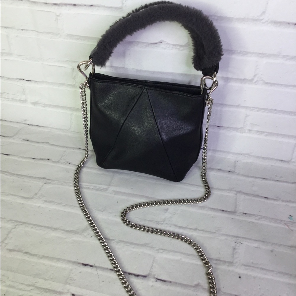Steve Madden Black Faux Leather Fur Crossbody Bag